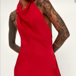 Nasty Gal Hammered Satin Cowl Low Back Mini Dress